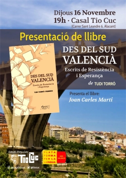 Cartell  presentació del llibre "Des del sud valencià" de Tudi Torró