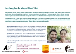 Recital "Les llengües de Miquel Martí i Pol" a Igualada