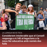 Plataforma per la Llengua considera intolerable que el Consell responga amb dos fulls les 4.145 al·legacions a la nova llei educativa